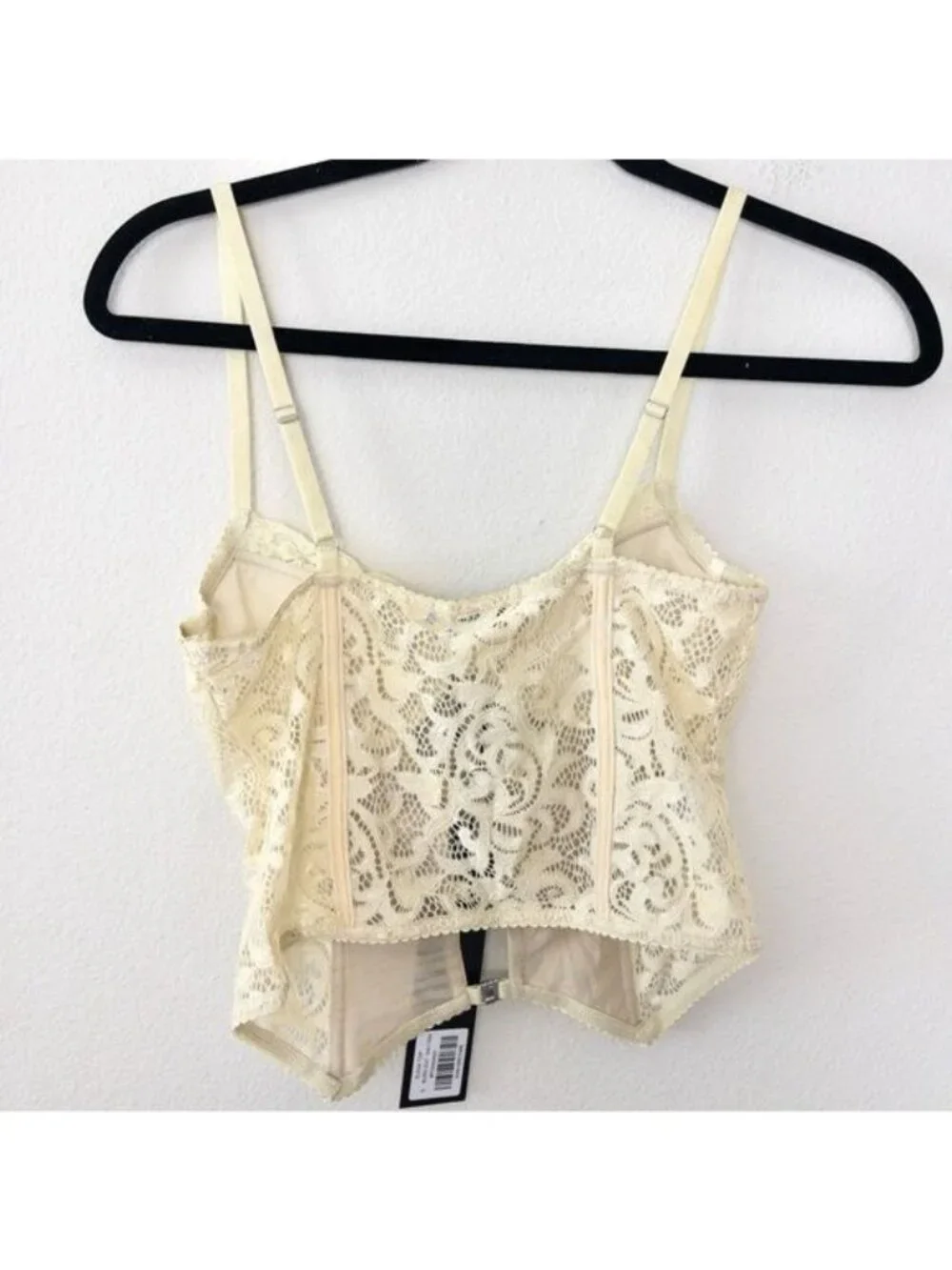 NWT I.AM.GIA Elena Top S Tan Ivory Lace Corset Sheer Crop Burnout Cut Out Velvet